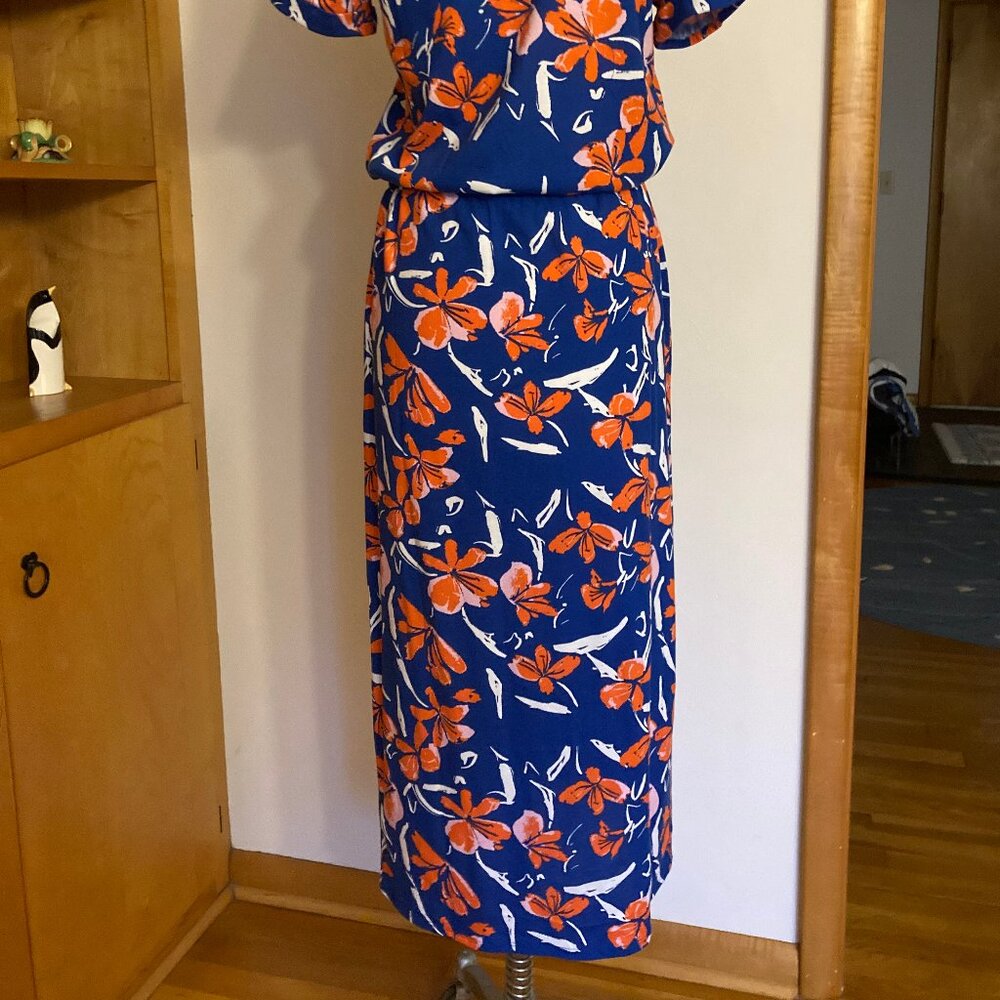 Motto Maxi Tulip Hem Dress Blue Orange Floral - Picture 9 of 9